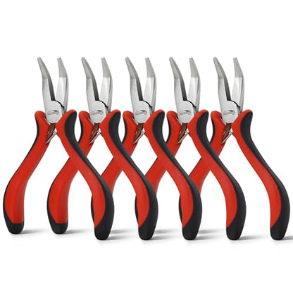 5-Pack 5-Inch Bent Nose Pliers for Jewelry Making, Spring Loaded (5 Count)