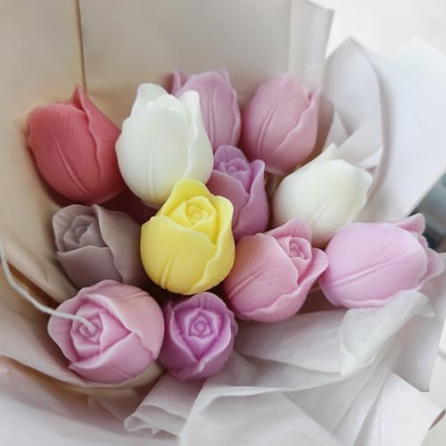2PCS Tulip Flower Silicone Molds 3D Floral Resin Candle Soap Mold Flower Fondant Chocolate Cake Decoration Mold Unique Wax Epoxy Resin Concrete Casting Polymer Clay Craft Home Decor Mould
