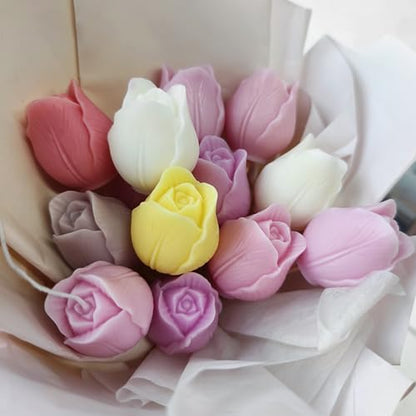 2PCS Tulip Flower Silicone Molds 3D Floral Resin Candle Soap Mold Flower Fondant Chocolate Cake Decoration Mold Unique Wax Epoxy Resin Concrete Casting Polymer Clay Craft Home Decor Mould