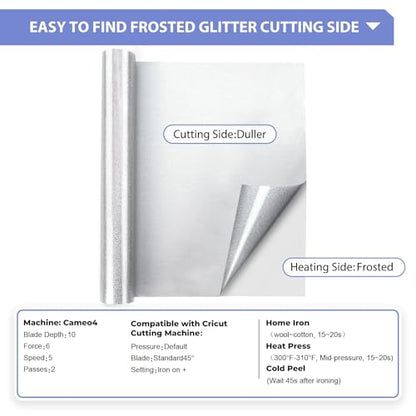 Glitter HTV 12" x 10ft Silver Glitter HTV Heat Transfer Vinyl