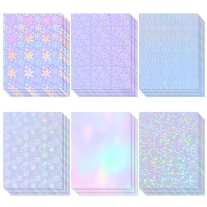36 Sheets Holographic Laminate Sheets 8.5x11 Inch Self Adhesive 6 Patterns (36 Count)