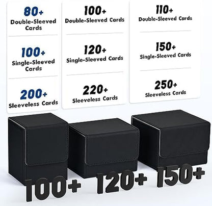 ZLCA Card Deck Box for Trading Cards, MTG YuGiOh Deck Case Holds 100+ Single Sleeved Cards, PU Leather Magnetic Card Storage Box Fits for TCG CCG Magic Game Cards (Black& Gold)