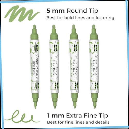 4 Acrylic Dual Tip Green Paint Pen Metallic for Wood