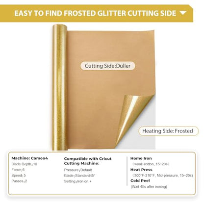 Glitter HTV 12" x 10ft Gold Glitter HTV Heat Transfer Vinyl