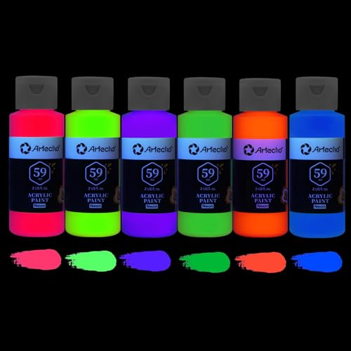 6 Neon Colors Acrylic Paint 59ml (12 Fl Oz)