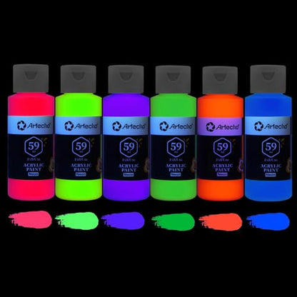 6 Neon Colors Acrylic Paint 59ml (12 Fl Oz)