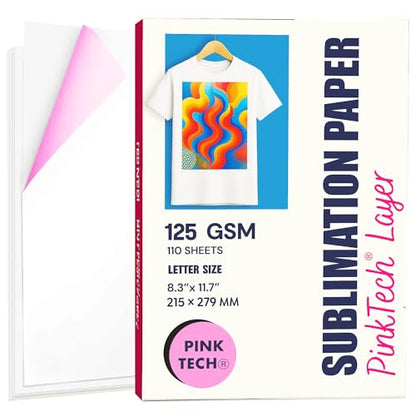 Hayes PinkTech Sublimation Paper 8.5x11 Inch 110 Sheets 125gsm for Inkjet Printer Epson Canon Sawgrass Heat Transfer Paper Works with Sublimation Ink for T (110 Count)