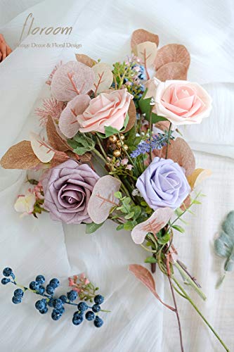 Artificial Flowers 50pcs Real Looking Blush Heirloom Foam Fake Roses with Stems for DIY Wedding Bouquets Pink Baby Shower Centerpieces Floral Arrangements Party Tables Home Decorations (50 Count)