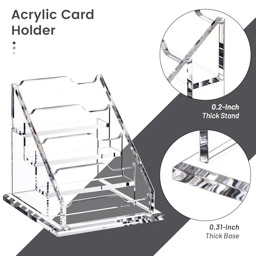 Acrylic Card Holder Clear Horizontal Business Card Organizer Stand for Desk 4 Slots 4 Tier Business Cards Stand for Women and Men