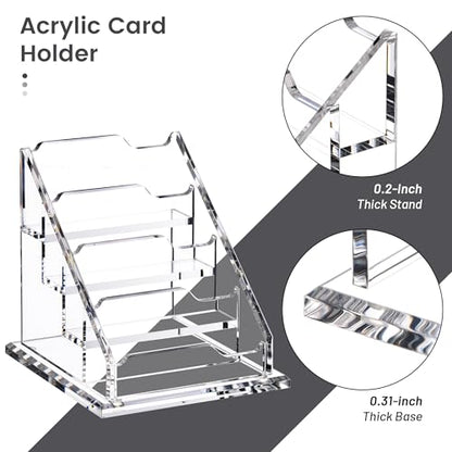 Acrylic Card Holder Clear Horizontal Business Card Organizer Stand for Desk 4 Slots 4 Tier Business Cards Stand for Women and Men