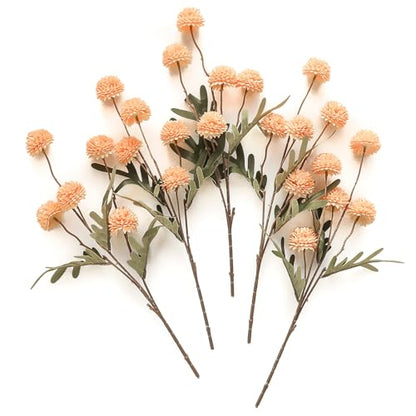 5pcs Apricot Peach Faux Silk Mums Artificial Flowers (5 Count)