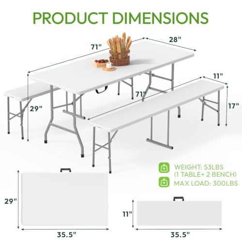 Folding Table Picnic Table Set with 2 Benches