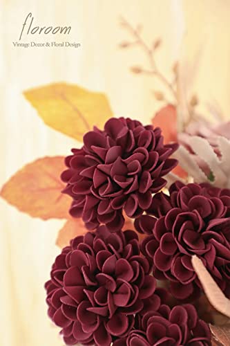 Artificial Dahlia Flowers 25pcs Real Looking Burgundy Foam Fake Roses with Stems for DIY Wedding Bouquets Dark Red Bridal Shower Centerpieces Floral Arrangements Party Tables Home Decoration (25 Count)