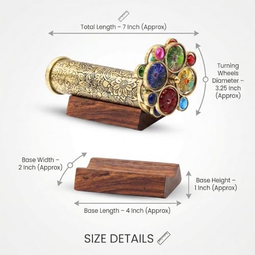 Handcrafted Etched Floral Pattern Lacquered Brass Kaleidoscope Includes Two Separate Turning Wheels