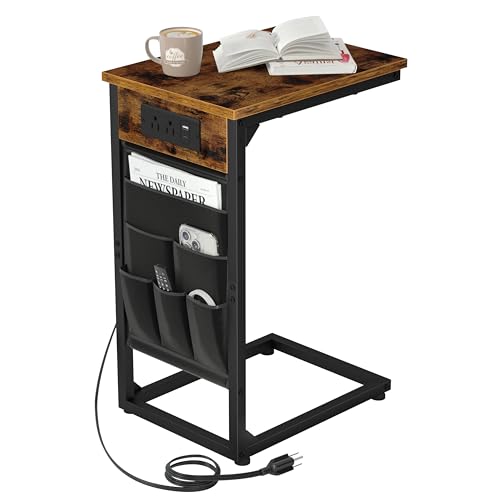 C Shaped End Table with Charging Station