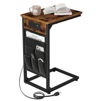 C Shaped End Table with Charging Station