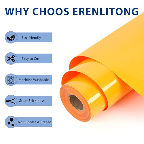 RENLITONG Yellow Orange Iron on Vinyl 12Inch by 50ft Roll Heat Transfer Vinyl for T