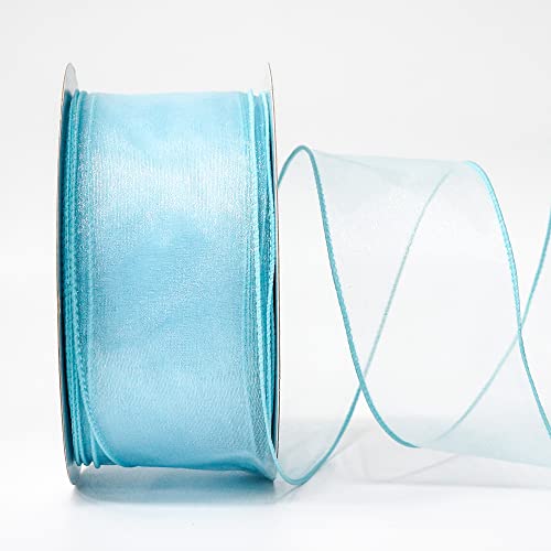 Sheer Organza Wired Ribbon 2.5" x 50 Yards Blue for Wedding Chair Bow Flora Bouquet Gift Wrapping Christmas Tree Home Decor Wreath (150 Foot)
