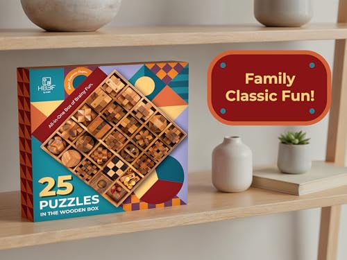 25 in 1 Wooden Brain Teaser Puzzles for Adults and Teens Interlocking 3D Mini Wood Mind Games Hand and Mind Puzzle Teasers Assembly & Disentanglement Set Toys Coffee Table Games Gift