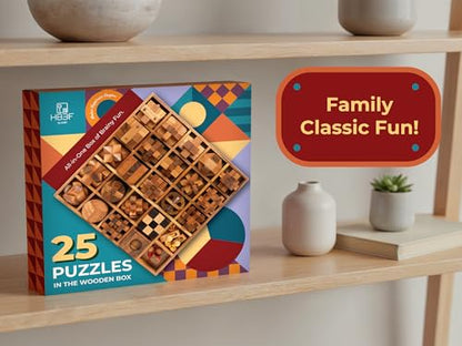25 in 1 Wooden Brain Teaser Puzzles for Adults and Teens Interlocking 3D Mini Wood Mind Games Hand and Mind Puzzle Teasers Assembly & Disentanglement Set Toys Coffee Table Games Gift