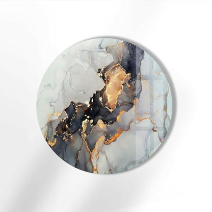 15.8''(40cm) Diameter Gold Details Gray Marble Round Glass Wall Art Tempered Glass Printing Wall Decor Large Wall Art Wall Hangings