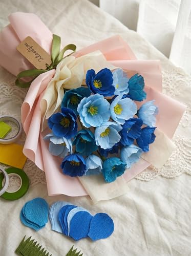 Blue Crepe Paper Poppy Flower DIY Making Kit 24 pcs Easy (24 Count)