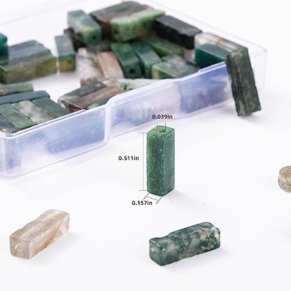 Natural Moss Agate Rectangle Tube Beads 4x13mm 38cm (28 Count)