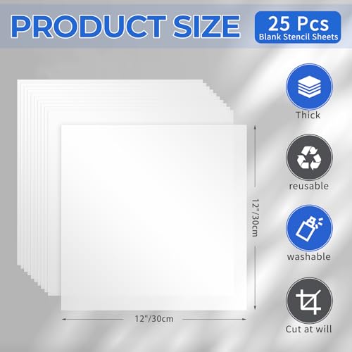 25 Pcs 7.5mil 12 x 12 Inch Milky Translucent PET Blank Stencil Sheets (25 Count)