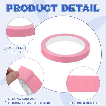 Masking Tape 0.5 Inch x 21 Yard Painter's Tape Pink Paint Tapes for DIY Crafts Arts Drawing Decoration Labeling Car Painting Artist Teachers (6 Count)