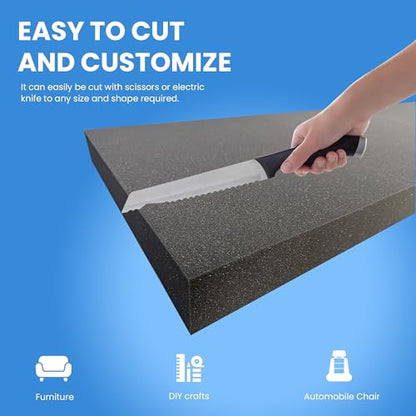 6" Height x 18" Width x 42" Length Charcoal Upholstery Foam Sheet