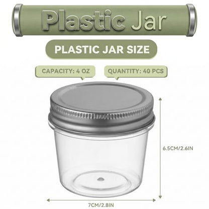 4 oz Plastic Small Mason Jars and Small Plastic Jars with Lids (40 Count)