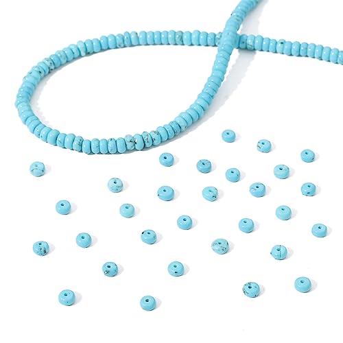 Natural Blue Turquoise Disk Stone Beads 4x2mm 160pcs Rondelle Loose Semi Gemstone Beads for Jewelry Making Design (160 Count)