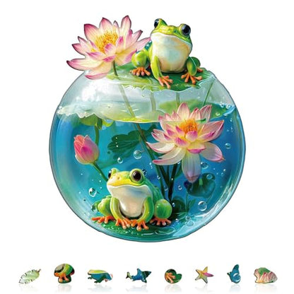 Aquarium Frog Puzzles Adults Gifts for Women Men Wooden 225 Pieces 13.4 x 11.7in