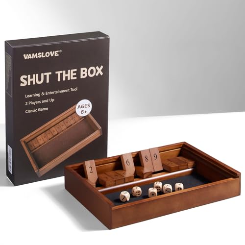Shut The Box Dice Game Wooden Board Table Math Game for 2 Players and Up