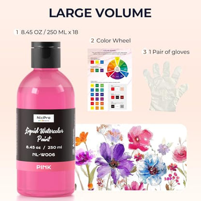 18 Colors Liquid Watercolor Paint Set (152.1 Fl Oz)