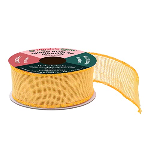1 1 2 in Wide Yellow Wired Burlap Ribbon for Crafts