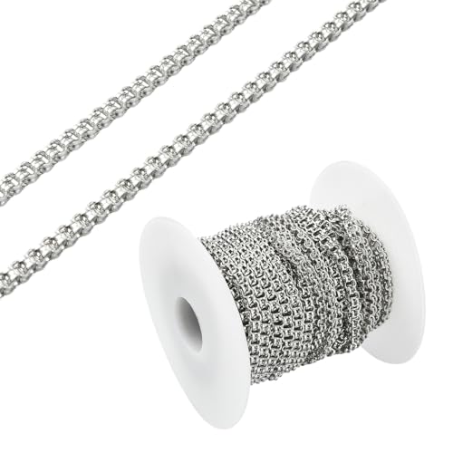 16.4 Feet(5m) 304 Stainless Steel Cross Chain Unfinished Cable Chains Link with Spool Roll Stainless Steel Chain Bulk for Jewelry Making - 3.2mm