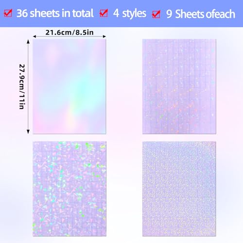 36 Sheets Holographic Laminate Sheets Clear Self Adhesive Sticker Paper (36 Count)