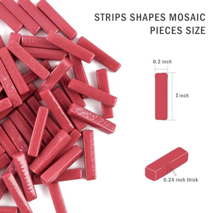150g Red Strips Glass Mosaic Tiles for Crafts Bulk (5.29 Ounce)