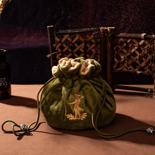 Large DND Dice Bag with Pocket Olive Green Storage Bag for D&D Games