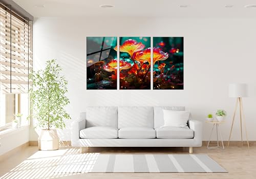 Fantastic Mushrooms Glass Wall Art Oil Painting for Living Room