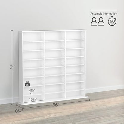 3 Column 51" Tall White Display Multimedia Cabinet