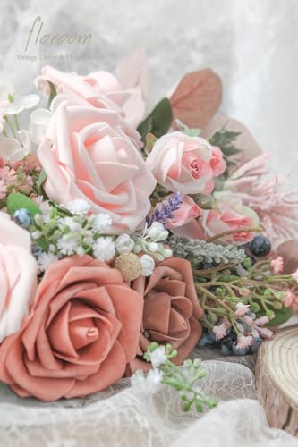 Artificial Flowers 25pcs Real Looking Dusty Pinky Cedar Foam Fake Roses with Stems for DIY Wedding Bouquets Bridal Shower Centerpieces Floral Arrangements Party Tables Home Decorations (25 Count)