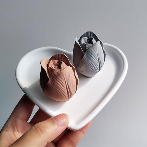 2PCS Tulip Flower Silicone Molds 3D Floral Resin Candle Soap Mold Flower Fondant Chocolate Cake Decoration Mold Unique Wax Epoxy Resin Concrete Casting Polymer Clay Craft Home Decor Mould