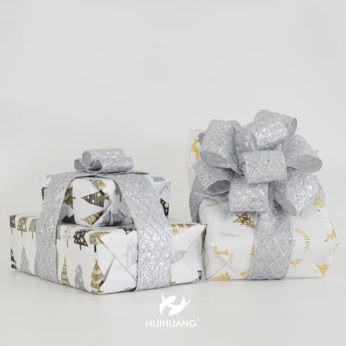 Silver Glitter Wired Christmas Tree Ribbon 2.5 inch x 10 Yards (30 Foot)
