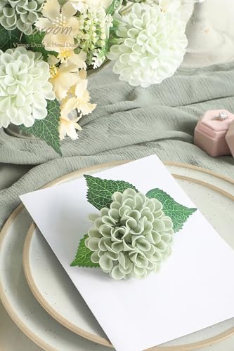 Artificial Dahlia Flowers 25pcs Real Looking Sage Green & Mint Green Foam Fake Roses with Stems for DIY Wedding Bouquets Bridal Shower Centerpieces Floral Arrangements Party Tables Decoration (25 Count)