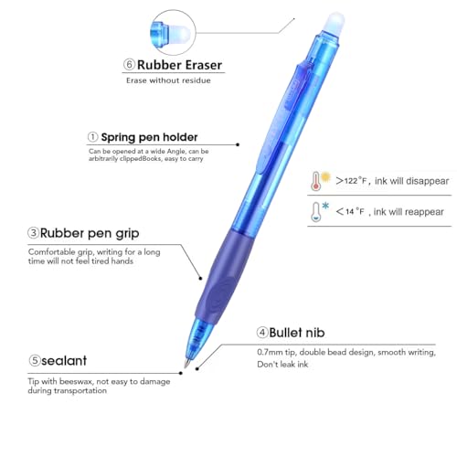 Erasable Pens Click Fine Point 0.7 mm Retractable Erasable Gel Pens for Completing Sudoku and Crossword Puzzles 12 Pack (12 Count)
