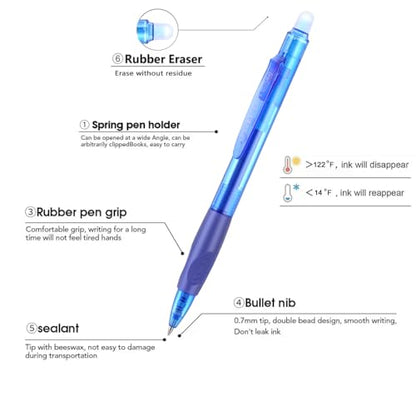 Erasable Pens Click Fine Point 0.7 mm Retractable Erasable Gel Pens for Completing Sudoku and Crossword Puzzles 12 Pack (12 Count)