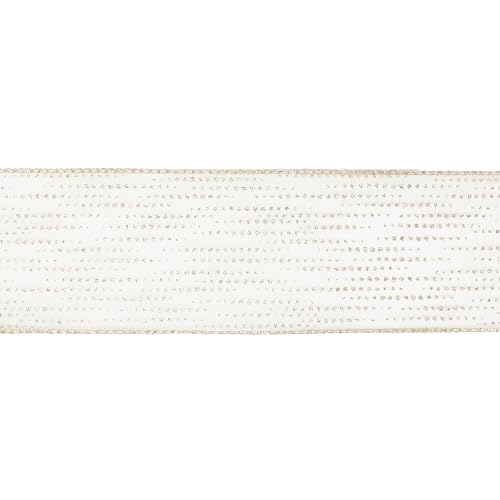Champagne Gold Wired Ribbon 2.5 Inch Horizontal Stripes Glitter Polka Dot Christmas Ribbon Organza Sheer Ribbons 25 Yards Champagne Gold Glitter Ribbons for Christmas Tree (75 Foot)