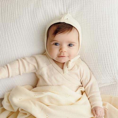 100% Luxury Organic Cotton Pointelle Knit Baby Blanket